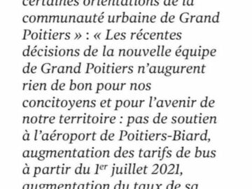 Les Républicains de la Vienne dénoncent les choix de Grand Poitiers. Centre-Presse du 20 Mars 2021